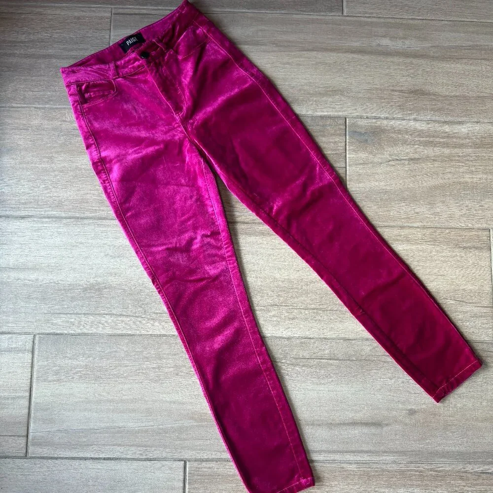 PAIGE Margot Ankle High Rise Pink Velvet Skinny Jeans Size 26 - Picture 1 of 10